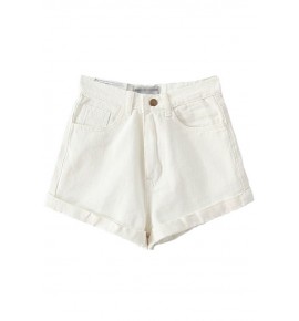 White Roll-up Denim Shorts