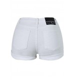 White Rolled Hem Single Breasted Skinny Denim Shorts