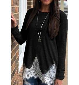 Black Lace Splicing Casual Blouse