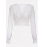 White Plunging Lace Mesh Sexy Cropped Blouse