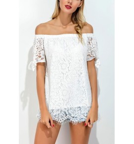 White Off Shoulder Short Sleeve Sexy Lace Blouse