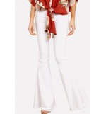 White Raw Hem Casual Flare Jeans